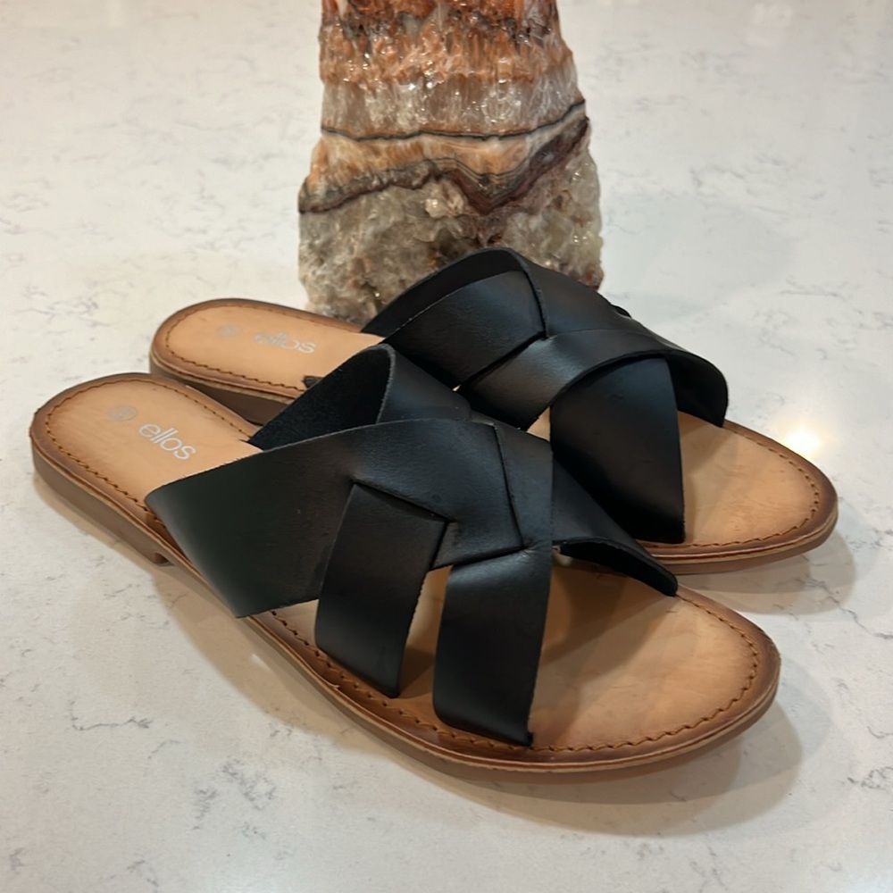 Ellos Leather Black Multi-Strap Sandal Size 9